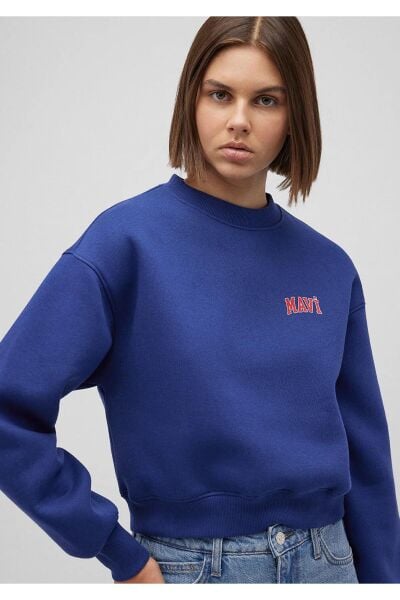 MAVİ LOGO KISA SWEATSHIRT KADIN LOGO T-SHIRT