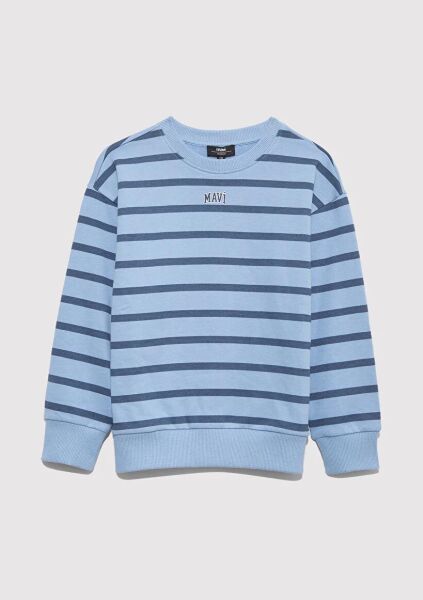 MAVİ LOGO BASKILI ÇİZGİLİ ERKEK ÇOCUK 0 YAKA SWEATSHIRT