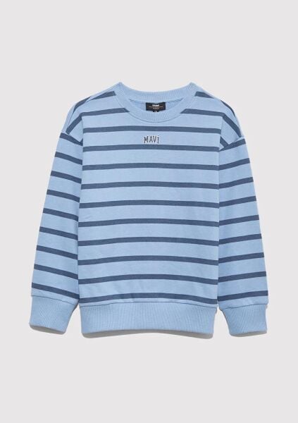 MAVİ LOGO BASKILI ÇİZGİLİ ERKEK ÇOCUK 0 YAKA SWEATSHIRT