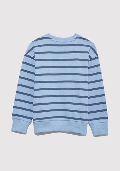 MAVİ LOGO BASKILI ÇİZGİLİ SWEATSHIRT ERKEK ÇOCUK 0 YAKA SWEATSHIRT