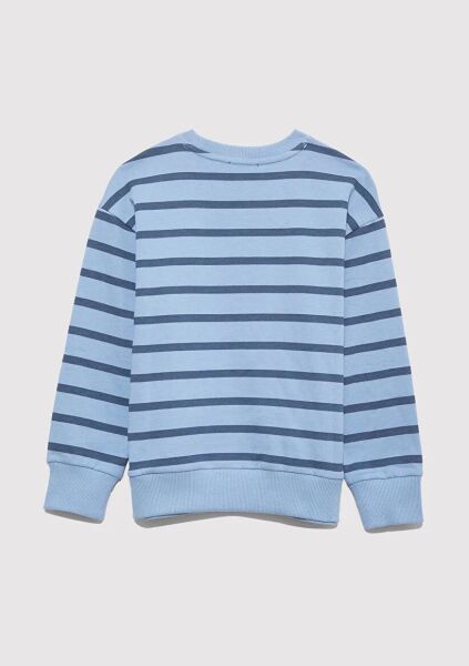 MAVİ LOGO BASKILI ÇİZGİLİ ERKEK ÇOCUK 0 YAKA SWEATSHIRT