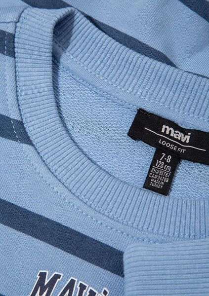 MAVİ LOGO BASKILI ÇİZGİLİ ERKEK ÇOCUK 0 YAKA SWEATSHIRT