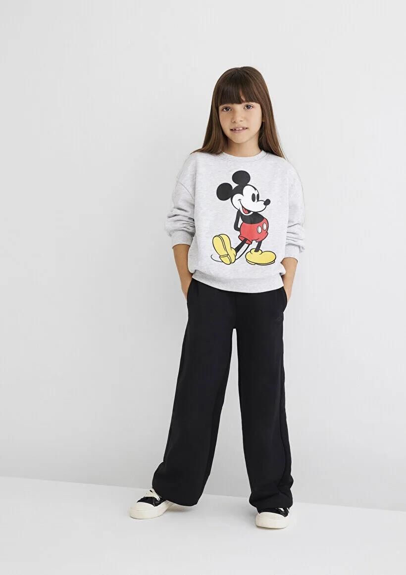 MAVİ BASKILI GENİŞ PAÇA ÖRME PANTOLON KIZ ÇOCUKS EŞOFMAN ALTI