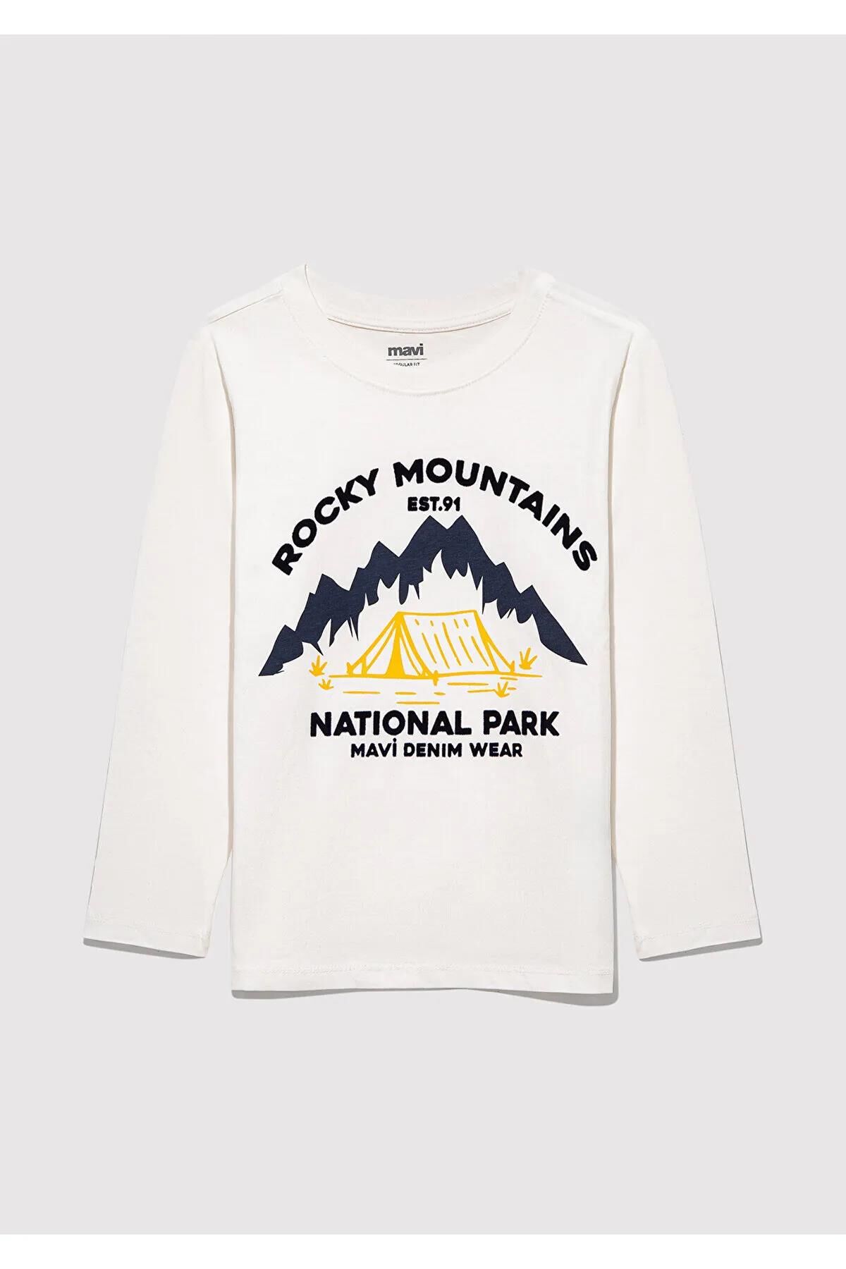 MAVİ ROCKY MOUNTAINS BASKILI UZUN KOLLU TİŞÖR ERKEK ÇOCUK UZUN KOL T-SHIRT