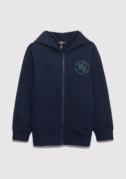 MAVİ MV BASKILI FERMUARLI SWEATSHIRT ERKEK SWEATSHIRT