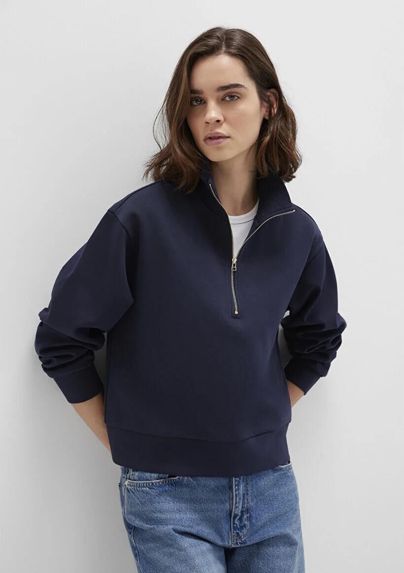 MAVİ YARIM FERMUARLI KADIN SWEATSHIRT