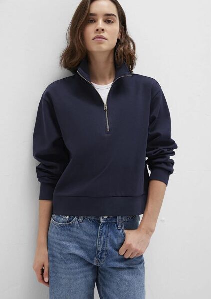 MAVİ YARIM FERMUARLI KADIN SWEATSHIRT