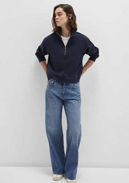 MAVİ YARIM FERMUARLI KADIN SWEATSHIRT