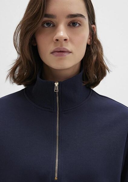 MAVİ YARIM FERMUARLI KADIN SWEATSHIRT