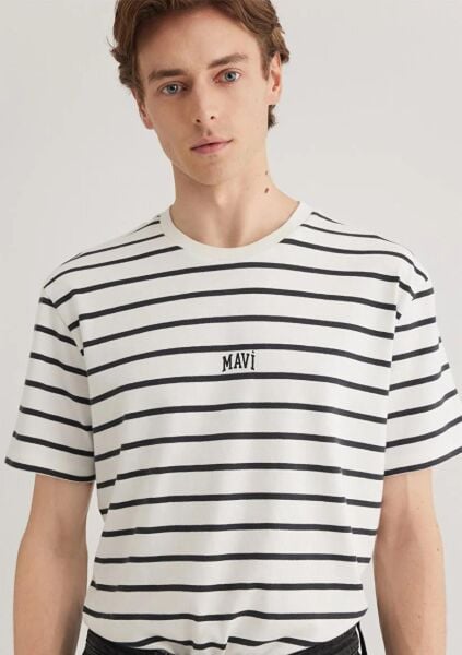 MAVİ ÇİZGİLİ ERKEK LOGO TİŞÖRT