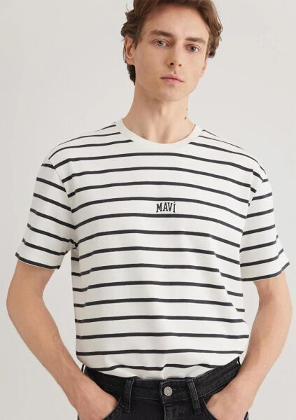 MAVİ ÇİZGİLİ ERKEK LOGO TİŞÖRT