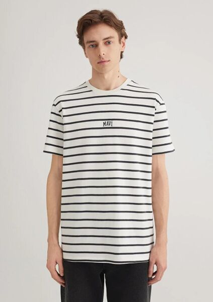 MAVİ ÇİZGİLİ ERKEK LOGO TİŞÖRT