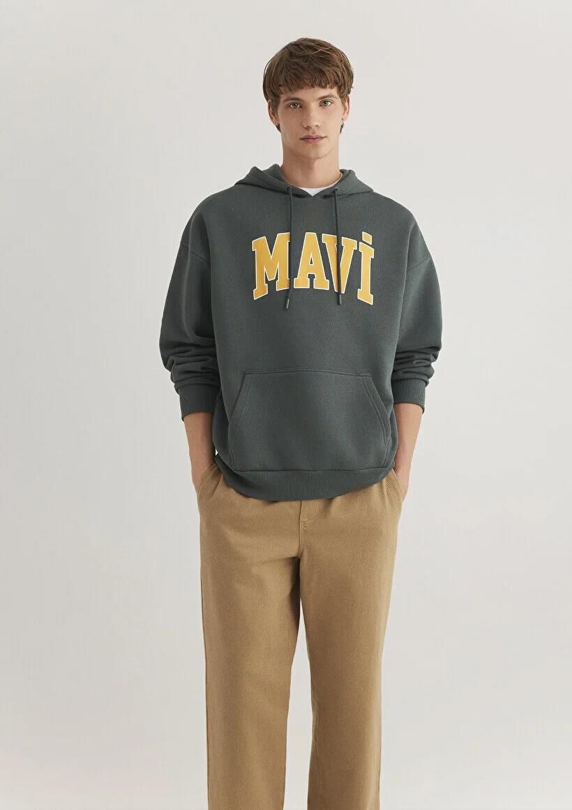 MAVİ BASKILI SWEATSHIRT ERKEK KAPÜŞONLU SWEATSHIRT