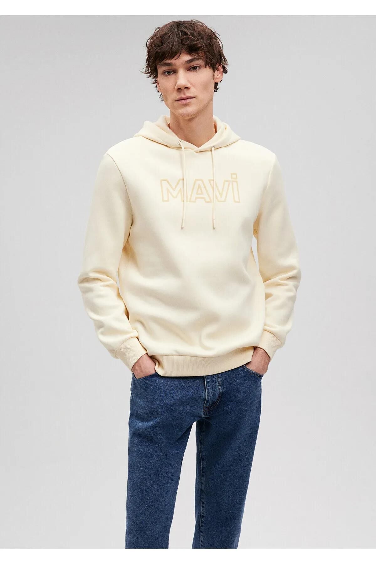 MAVİ BASKILI ERKEK KAPÜŞONLU SWEATSHIRT