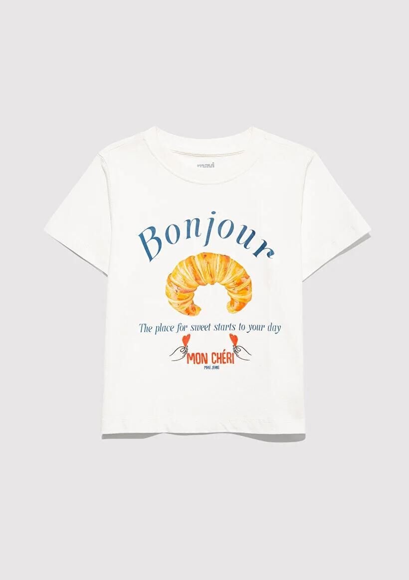 MAVİ BONJOUR BASKILI TİŞÖRT KIZ ÇOCUKS MODELLİ PENYE