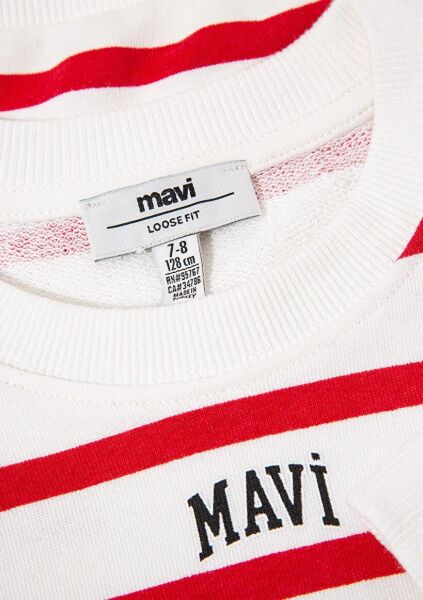 MAVİ LOGO BASKILI ÇİZGİLİ KIZ ÇOCUK SWEATSHIRT