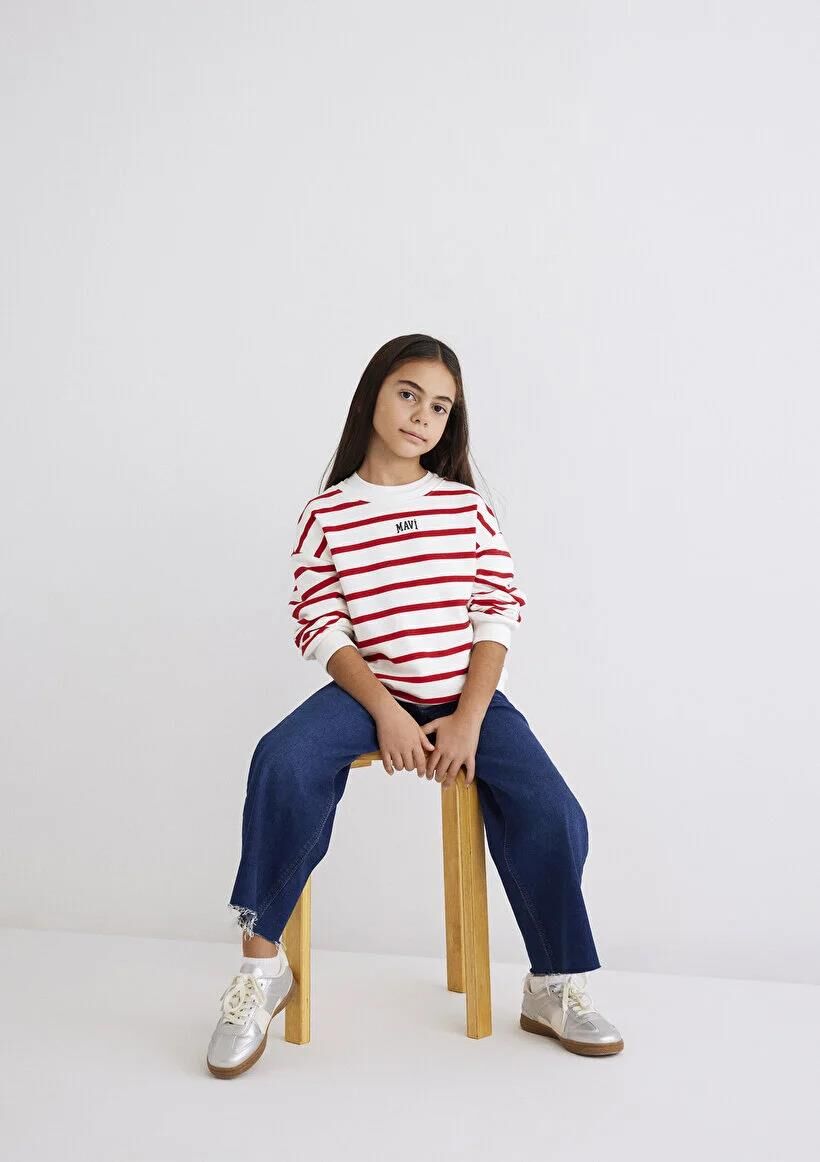 MAVİ LOGO BASKILI ÇİZGİLİ SWEATSHIRT KIZ ÇOCUK SWEATSHIRT