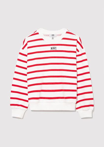 MAVİ LOGO BASKILI ÇİZGİLİ SWEATSHIRT KIZ ÇOCUK SWEATSHIRT