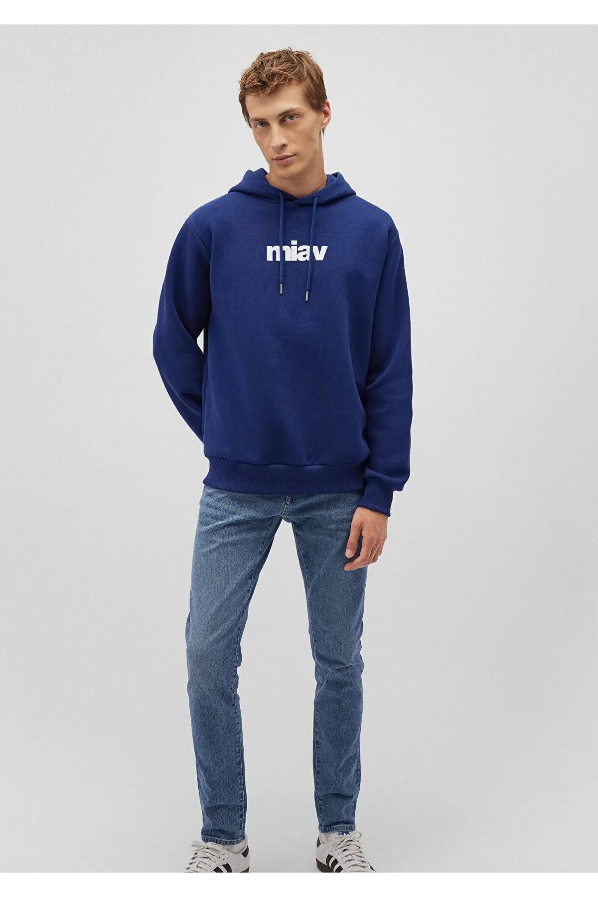 MAVİ MİAV ERKEK KAPÜŞONLU SWEATSHIRT