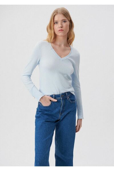 MAVİ V YAKA KAZAK KADIN BASIC KAZAK