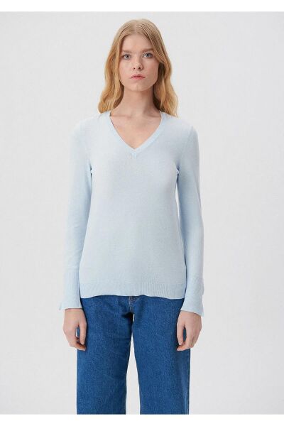 MAVİ V YAKA KAZAK KADIN BASIC KAZAK