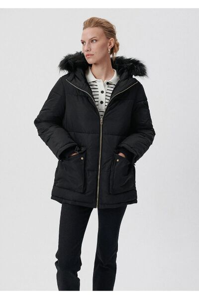 MAVİ KÜRKLÜ MONT KADIN UZUN KABAN