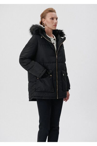 MAVİ KÜRKLÜ MONT KADIN UZUN KABAN