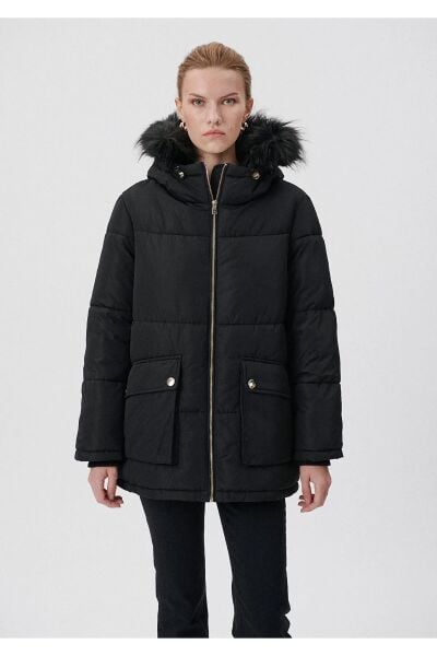 MAVİ KÜRKLÜ MONT KADIN UZUN KABAN