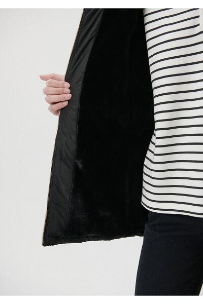 MAVİ KÜRKLÜ MONT KADIN UZUN KABAN