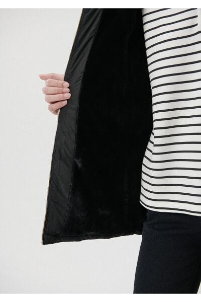 MAVİ KÜRKLÜ MONT KADIN UZUN KABAN