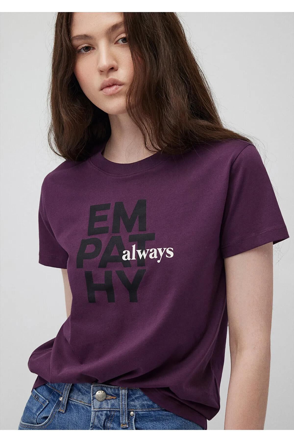 MAVİ SLOGAN BASKILI TİŞÖRT KADIN GRAFİK T-SHIRT