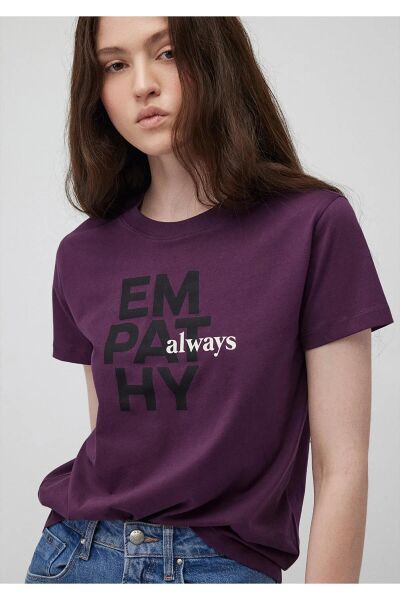 MAVİ SLOGAN BASKILI TİŞÖRT KADIN GRAFİK T-SHIRT