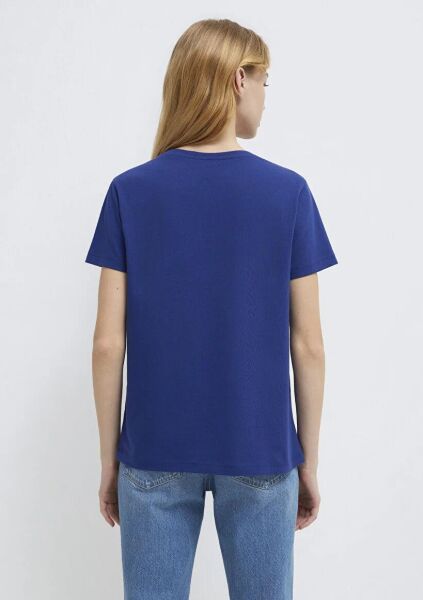 MAVİ KEDİ BASKILI KADIN GRAFİK T-SHIRT