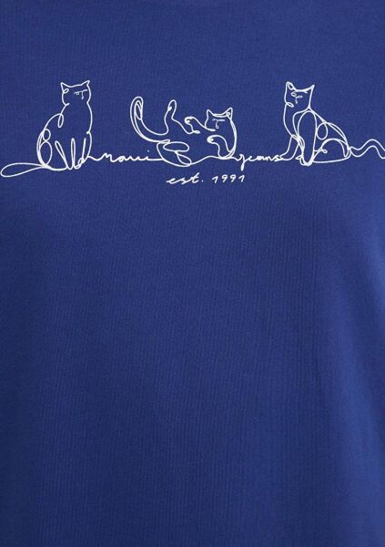 MAVİ KEDİ BASKILI KADIN GRAFİK T-SHIRT