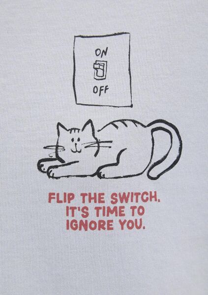 MAVİ KEDİ BASKILI KADIN GRAFİK T-SHIRT