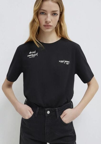 MAVİ SLOGAN BASKILI KADIN GRAFİK TİŞÖRT