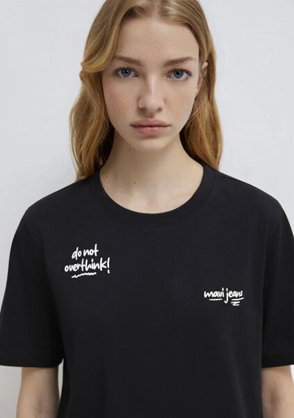 MAVİ SLOGAN BASKILI KADIN GRAFİK TİŞÖRT