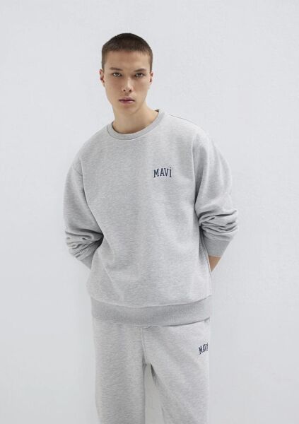 MAVİ BASKILI ERKEK 0 YAKA SWEATSHIRT