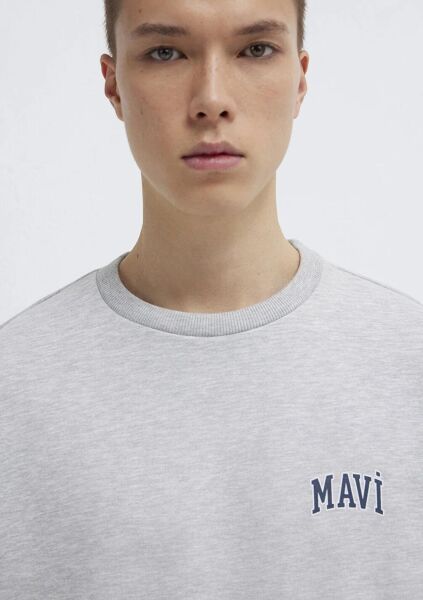 MAVİ BASKILI ERKEK 0 YAKA SWEATSHIRT