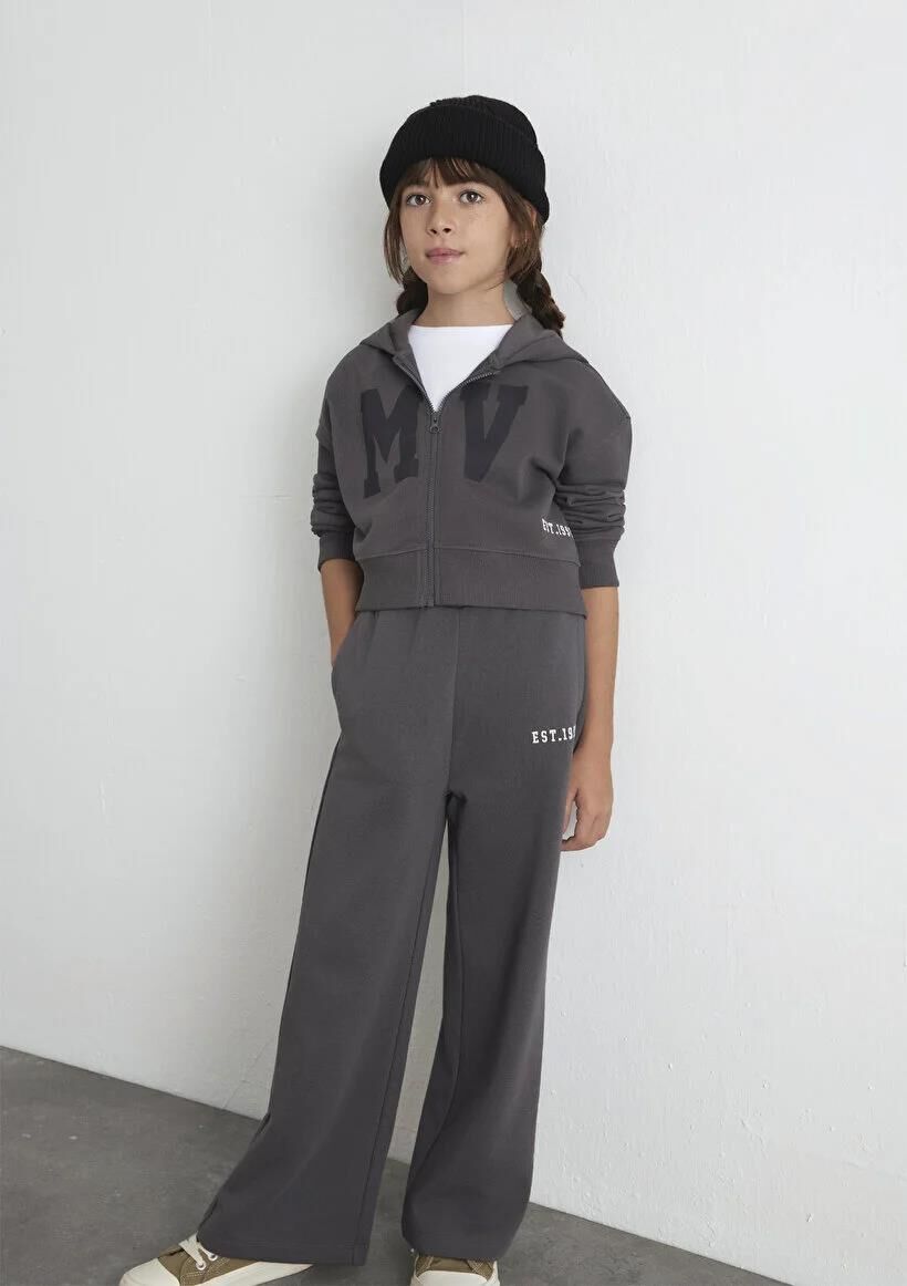 MAVİ MV BASKILI FERMUARLI SWEATSHIRT KIZ ÇOCUKS KAPÜŞONLU CEKET