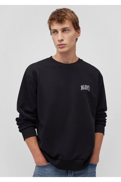 MAVİ BASKILI ERKEK 0 YAKA SWEATSHIRT