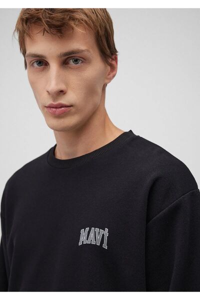 MAVİ BASKILI ERKEK 0 YAKA SWEATSHIRT