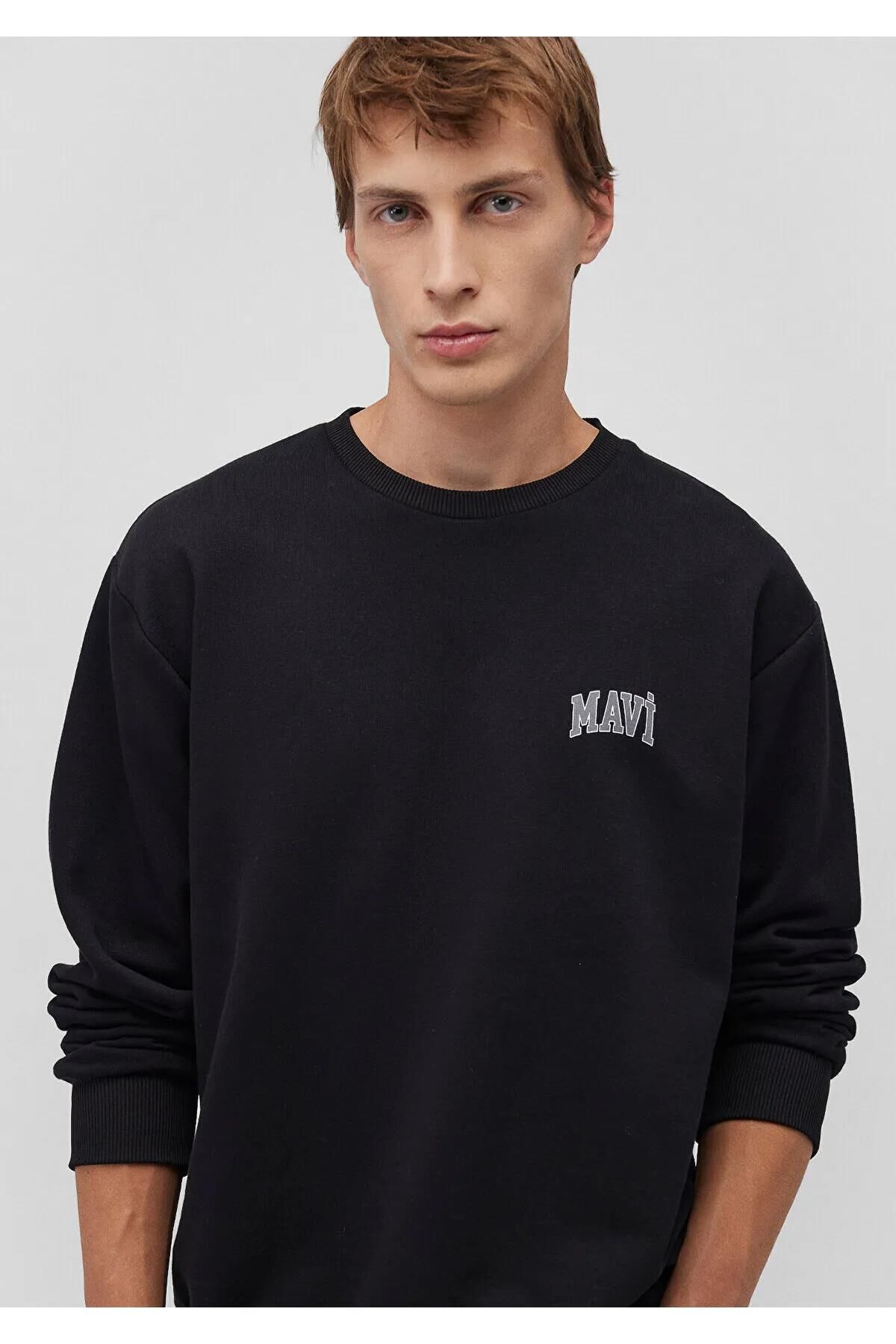 MAVİ BASKILI SWEATSHIRT ERKEK 0 YAKA SWEATSHIRT