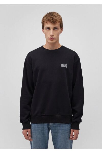 MAVİ BASKILI ERKEK 0 YAKA SWEATSHIRT