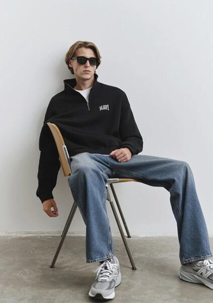 MAVİ YARIM FERMUARLI ERKEK SWEATSHIRT