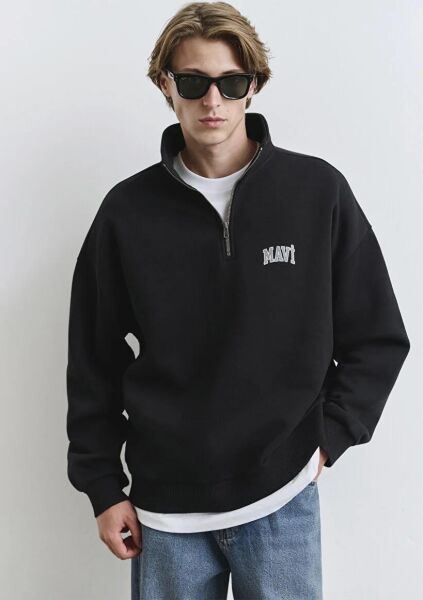 MAVİ YARIM FERMUARLI ERKEK SWEATSHIRT