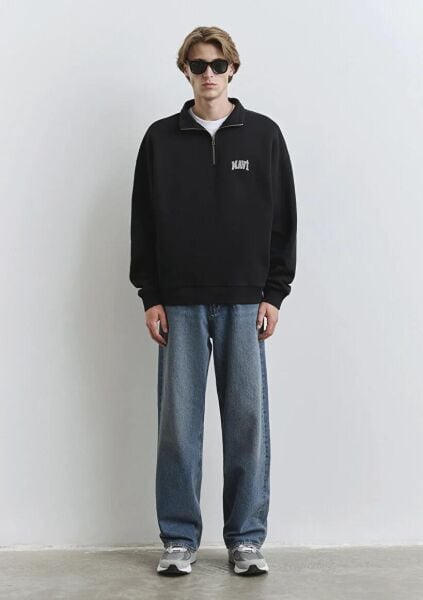 MAVİ YARIM FERMUARLI ERKEK SWEATSHIRT