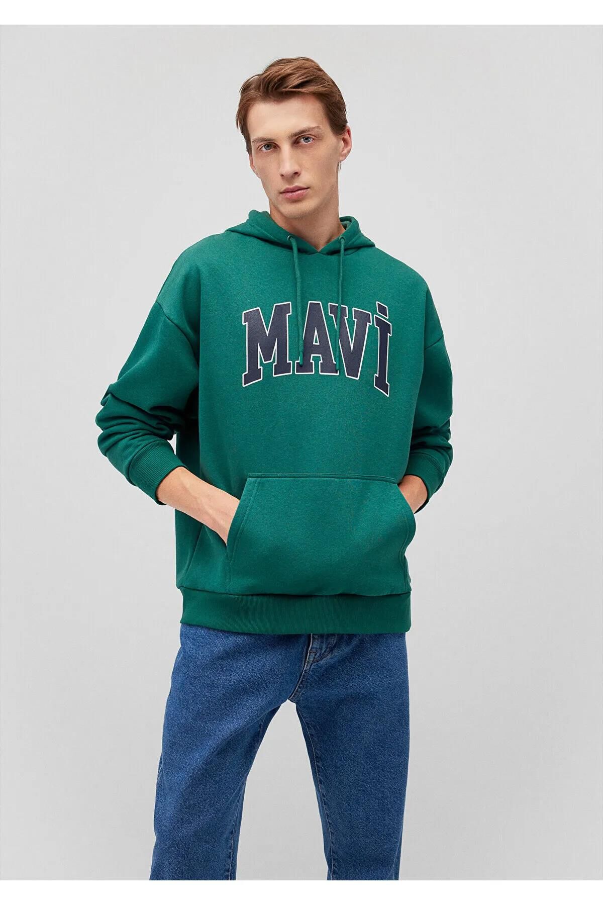 MAVİ BASKILI SWEATSHIRT ERKEK HOODIE