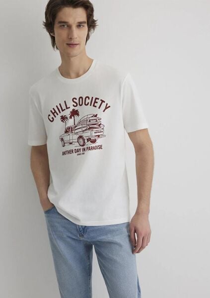 MAVİ CHILL SOCIETY TİŞÖRT Açık Ekru ERKEK GRAFİK T-SHIRT