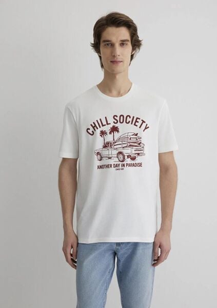 MAVİ CHILL SOCIETY TİŞÖRT Açık Ekru ERKEK GRAFİK T-SHIRT